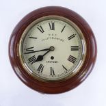 A mahogany circular dial wall clock, by MRC Cillett, Bland & Co of Croydon, cream dial with Roman