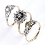 3 9ct gold stone set rings, sizes P, Q and S, 8.2g total (3) Fair overall condition, all stones