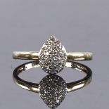 A 14ct gold diamond pear-shape cluster ring, set with round brilliant-cut diamonds, total diamond