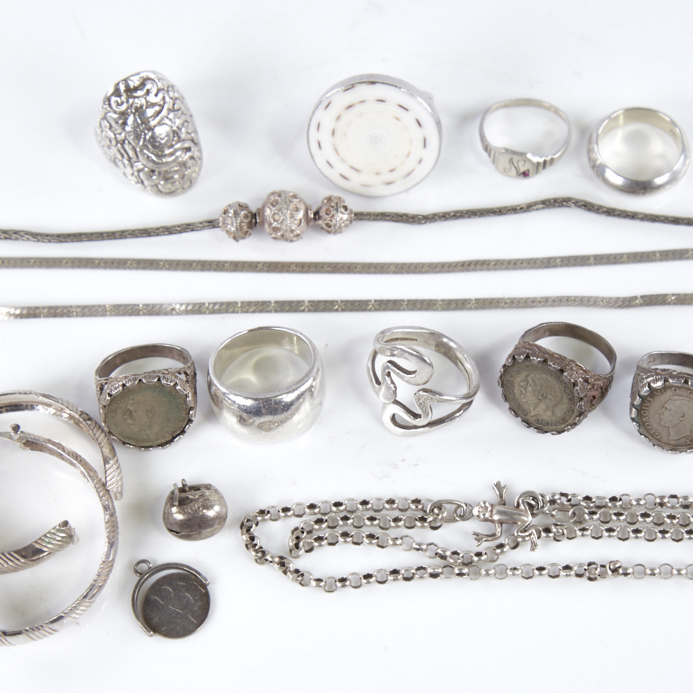 Various silver jewellery, including rings, necklaces, fobs etc, 78.9g gross Lot sold as seen