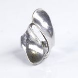 A Vintage Swedish? stylised sterling silver ring, setting height 33.9mm, size P, 10.5g Good