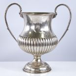 A George V silver 2-handled trophy, circular bulbous form with half fluted decoration, by Eustace