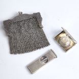 Various silver, including early 20th century vinaigrette design pillbox, German silver cigar