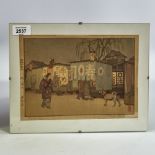 Toshi Yoshida, colour woodblock print, supper wagon, signed in pencil, image 6.5" x 9.5", clip frame