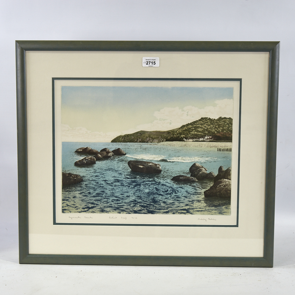 Ashley Bolch, coloured etching, Lynmouth Beach, signed in pencil, artist's proof, 12" x 15.5", - Image 3 of 8