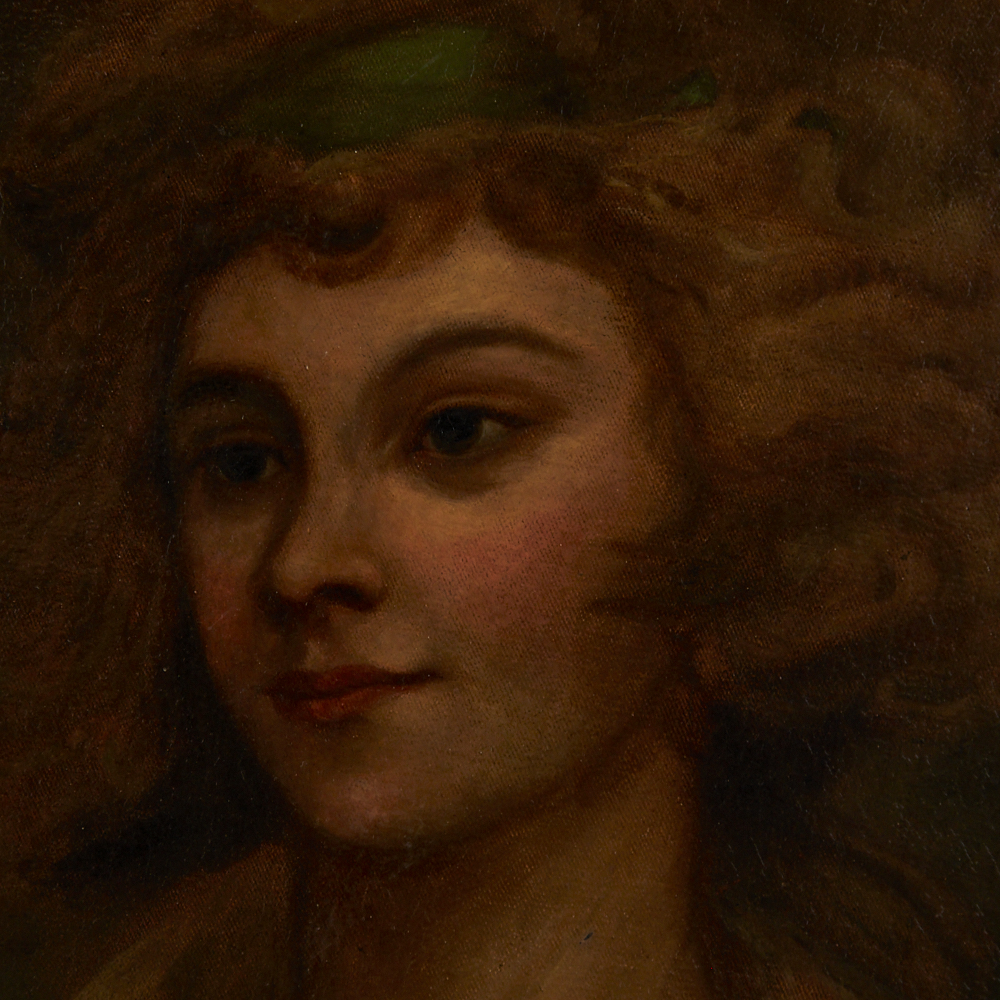 19th/20th century circular oil on canvas, portrait of a Gainsborough lady, unsigned, canvas 24" - Image 4 of 8