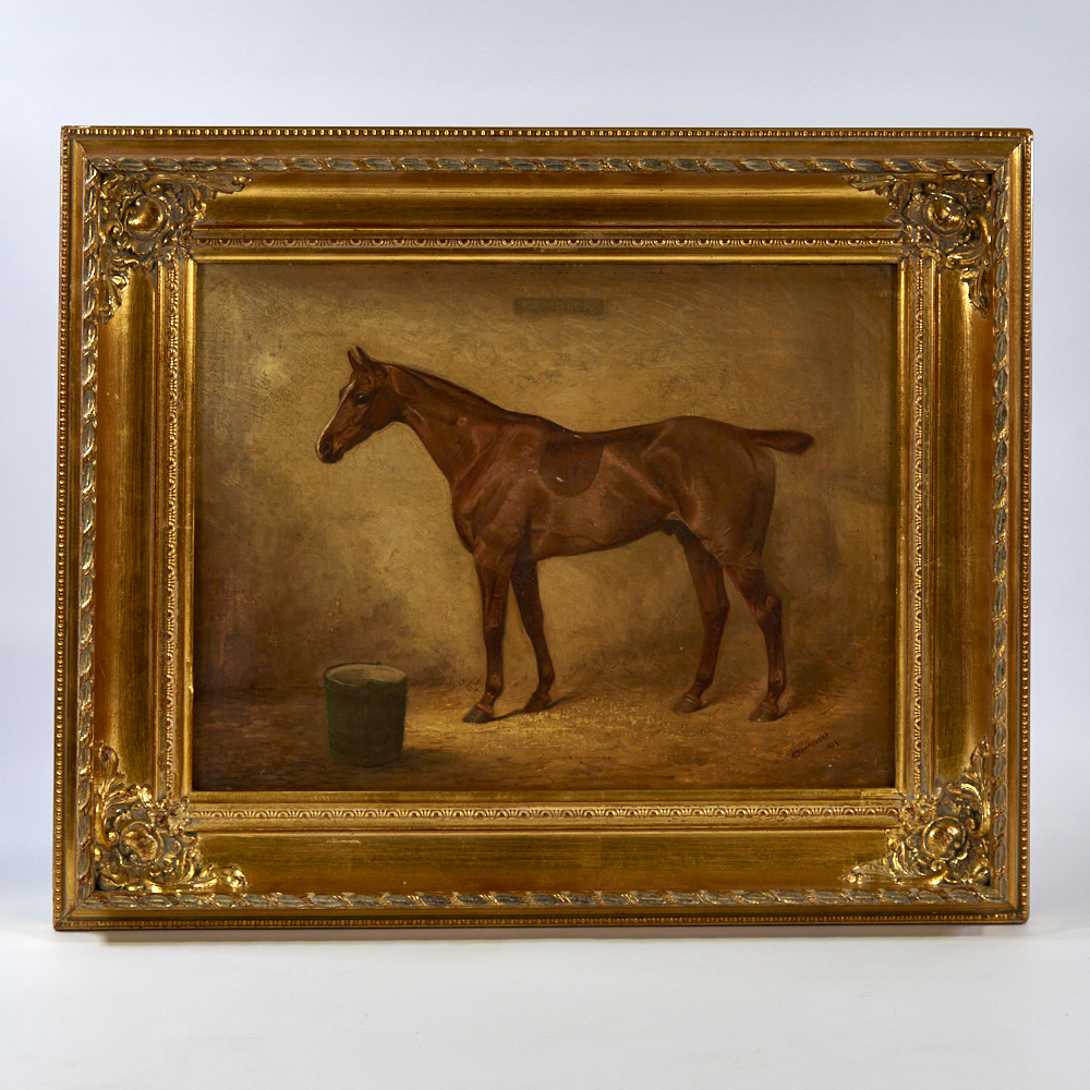 Arthur Louis Townshend (act. 1880-1912), oil on canvas, portrait of the Chestnut racehorse, Gambler,