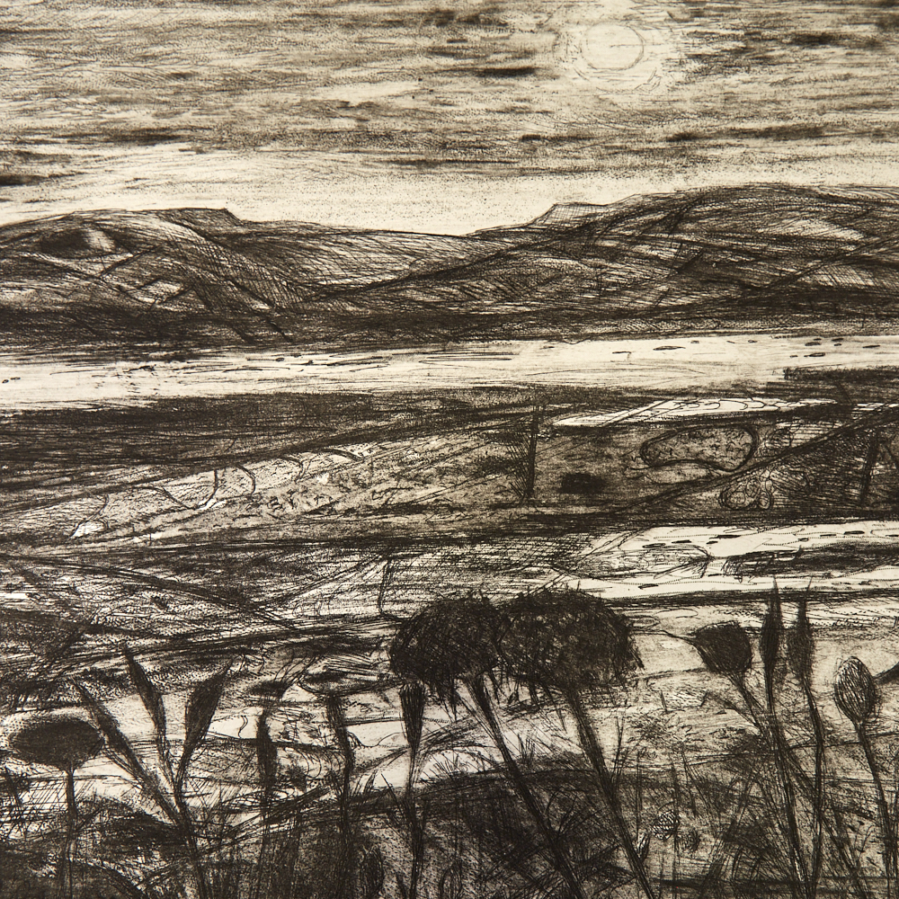 Contemporary British School, large etching, landscape, unsigned proof, image 18" x 24", unframed - Image 8 of 8