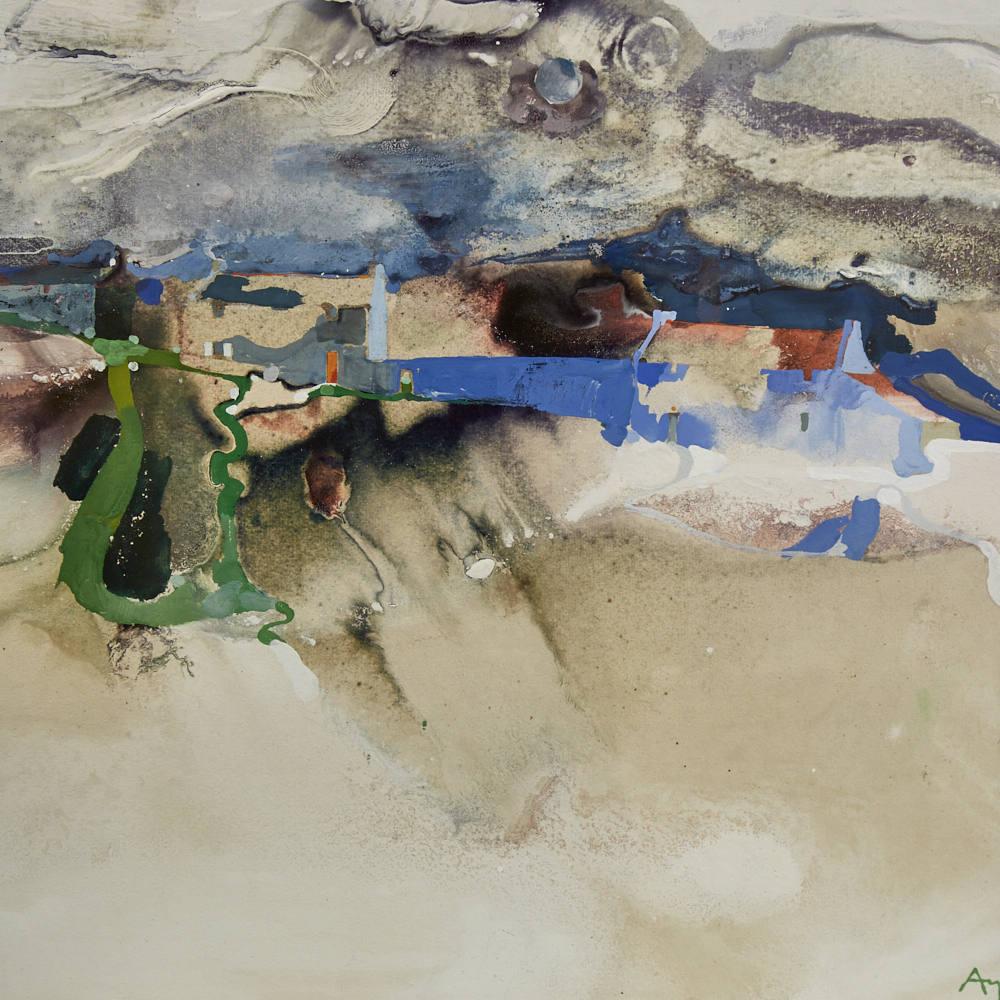 Martin Aynscomb Harris, mixed media on paper, abstract landscape, signed 19.5" x 29", framed Good - Image 2 of 8