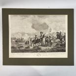 Beaumont after Wouwerman, 18th century engraving, Defilee De Cavalerie, image 12" x 17", mounted