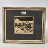 Bernard Rice, wood engraving, Bosnia 1926, signed with initials, image 5" x 6", framed, slight paper