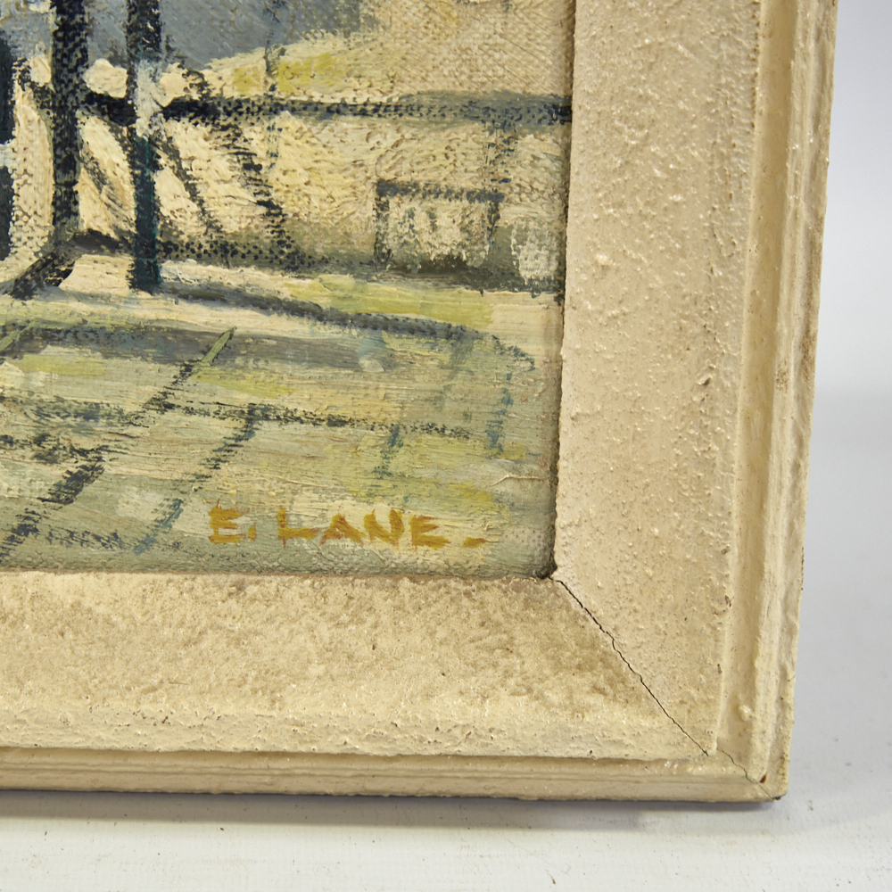 E Lane, oil on board, shop window, signed, 16" x 12", framed Good condition - Image 6 of 8