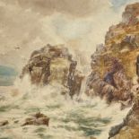 Arthur Wilkinson (1860 - 1930), watercolour on card, coastal scene, signed, 12" x 19.5", unframed