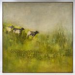 Linda Mallett, oil on canvas, cattle, 1974, 36" x 36", framed Good condition, would benefit from a