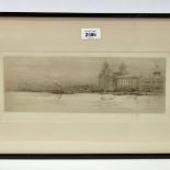 William Walcot (1874 -1943), etching, The Mersey, signed in pencil, image 4.5" x 12.5", framed A