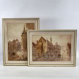 E Nevil, pair of watercolours, European street scenes, 15" x 11", framed Slight paper discolouration