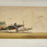 Wilfred Leeming, watercolour, Second World War airfield, signed, 9.5" x 16", unframed Slight paper