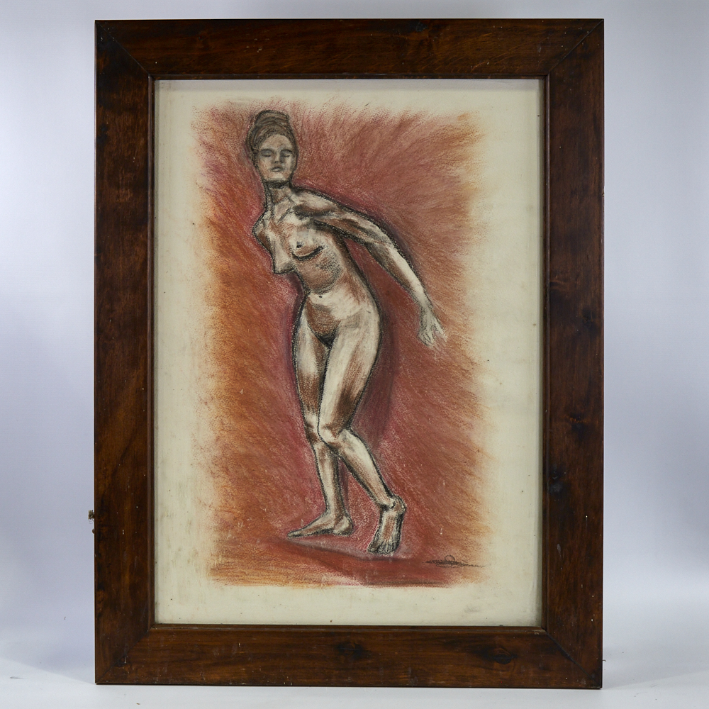 Coloured pastels, female nude, unsigned, circa 1960s, 27" x 19", framed Good condition