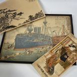 Ogata Gekko, woodblock print, captured Chinese warship, 14" x 18", and a small group of other