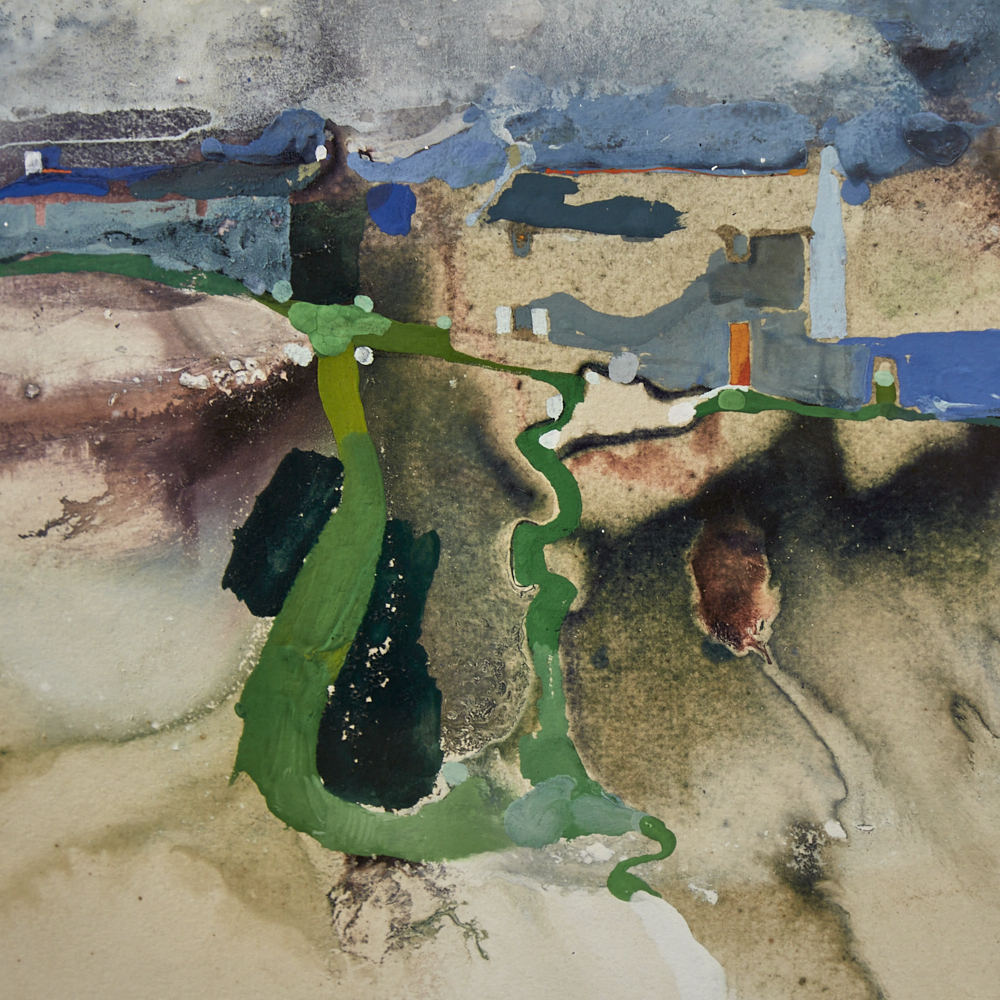 Martin Aynscomb Harris, mixed media on paper, abstract landscape, signed 19.5" x 29", framed Good - Image 7 of 8