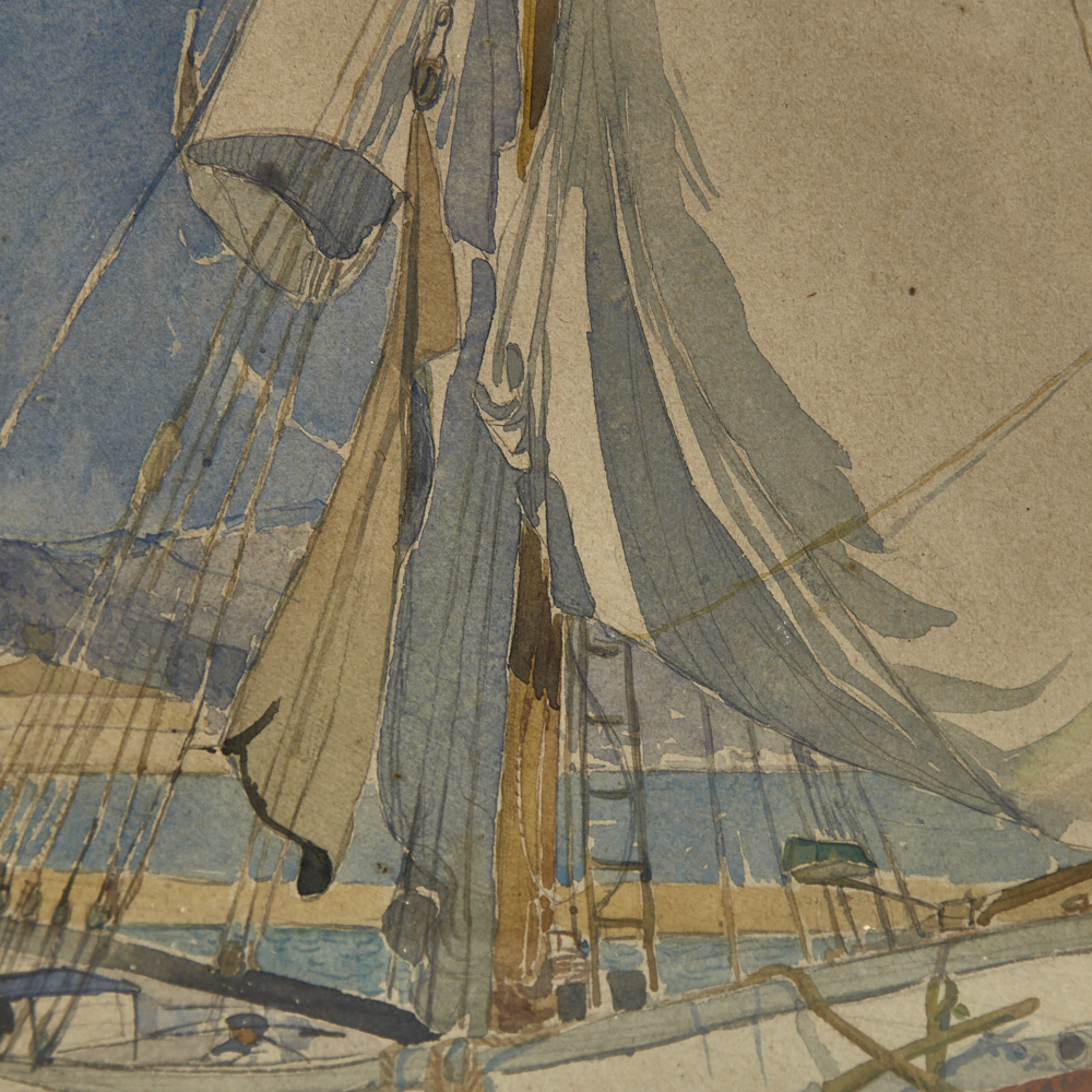 M McCrossan, watercolour, yachts in harbour, 1929, 11" x 14", framed Slight paper discolouration, no - Image 3 of 4