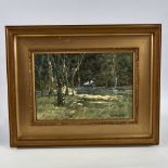Rufus Evans, watercolour, Scottish woodland scene, signed and dated 1919, 7.5" x 11", framed Good