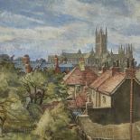 John Jaques, watercolour, Canterbury before the Blitz, signed with original label verso, 12.5" x