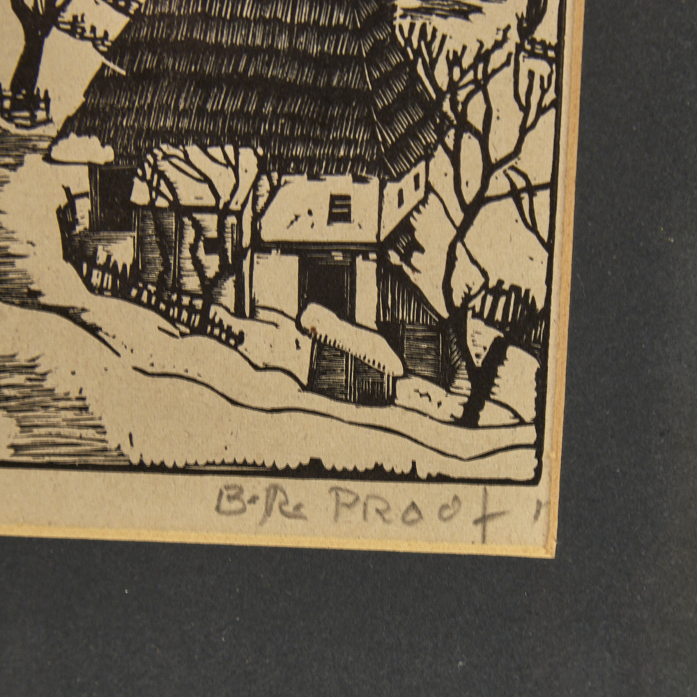 Bernard Rice, wood engraving, Bosnia 1926, signed with initials, image 5" x 6", framed, slight paper - Image 6 of 8