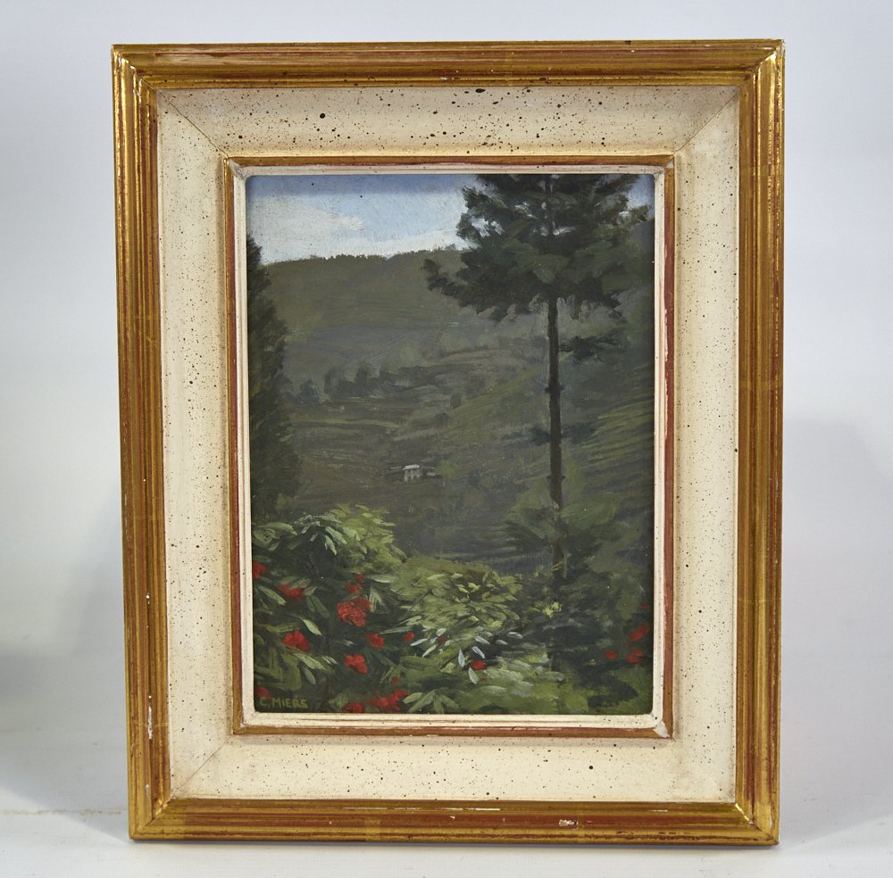 Christopher Miers (born 1941), oil on board, rhododendrons Nepal, signed, with Exhibition label