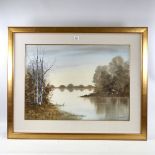 R Blackwell, watercolour, lake scene, signed, 21" x 30", framed Good condition