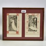 A pair of pre-Raphaelite School etchings, unsigned, mounted in common frame, plate size 7" x 4.5"