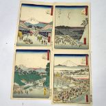 Hiroshige II, 4 woodblock prints from the series of 48 Famous Views of Edo, image 9" x 6.5",