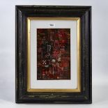 Mixed media abstract composition, unsigned, 12" x 8", framed Good condition