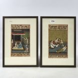 A pair of Indian/Mughal gouache paintings on paper, court scenes with text inscriptions, 10" x 5.5",