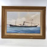 Early 20th century gouache on paper, the steamship Trewyn off the coast, 1903, unsigned, 18" x