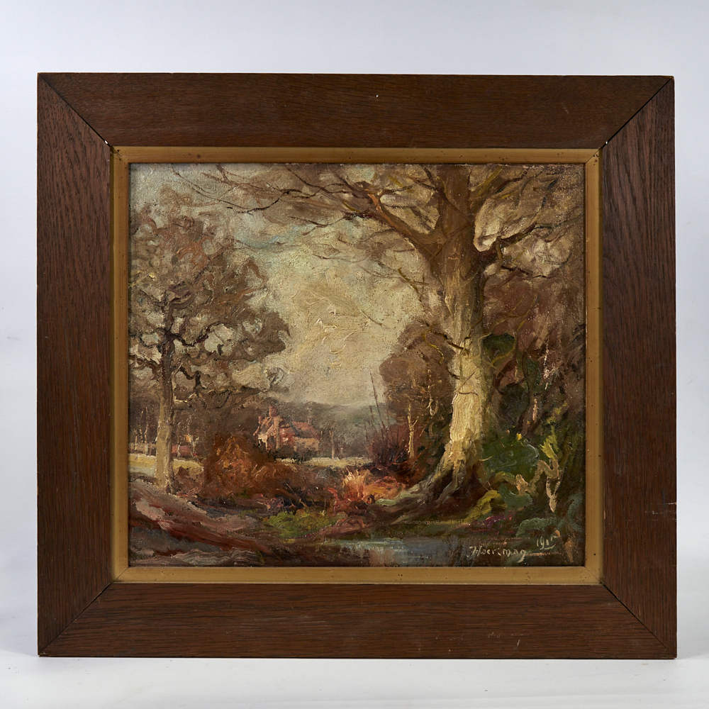 Hackman, oil on board, rural scene, signed and dated 1905, 16" x 18", framed Good condition - Image 3 of 8