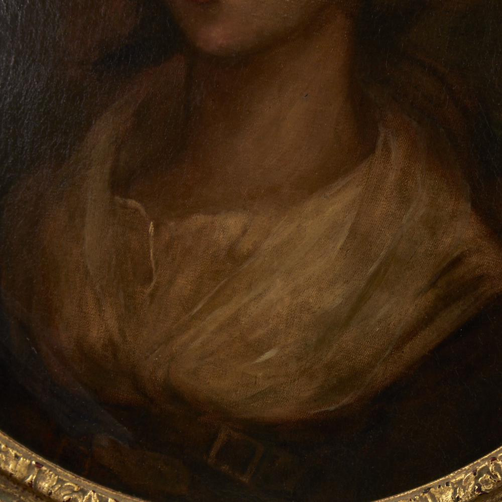 19th/20th century circular oil on canvas, portrait of a Gainsborough lady, unsigned, canvas 24" - Image 6 of 8