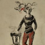 Elaine Alys Haxton (Australian 1909 - 1999), ink/watercolour, standing woman, circa 1945, signed,