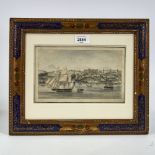 Early 19th century watercolour, busy harbour scene in Brazil, unsigned, image 5" x 8.5", framed