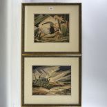 Fry, pair of mid-20th century watercolours, Continental landscapes, signed, 10" x 13", framed Good