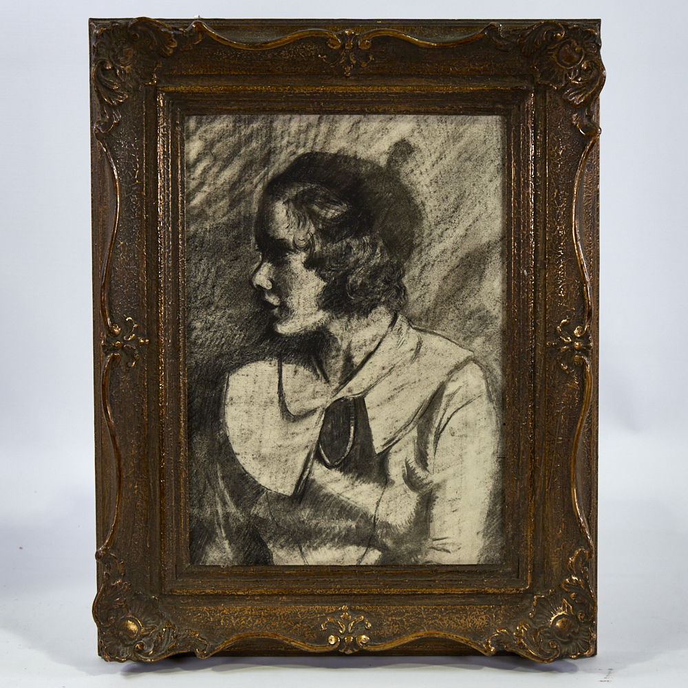 Early 20th century charcoal on paper, portrait of a young woman, unsigned, 14" x 10", framed Good