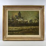Mid-20th century oil on board, impressionist town scene, unsigned, 19" x 24", framed Good condition