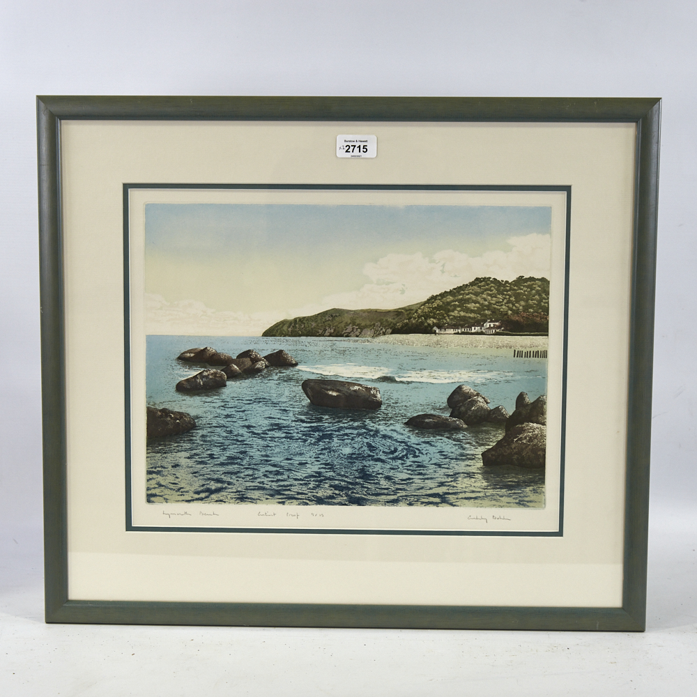 Ashley Bolch, coloured etching, Lynmouth Beach, signed in pencil, artist's proof, 12" x 15.5", - Image 4 of 8