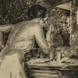 James Grant, etching, the mirror dressing room, signed in pencil, image 7" x 8", framed Slight paper