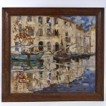 Early 20th century oil on canvas, impressionist Italian harbour scene, signed with monogram MN,