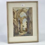 George Pennington (1872 - 1961), watercolour, Rievaulx Abbey, signed, 15" x 10", framed Slight paper