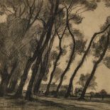 Louis Classe, charcoal on paper, view through trees, signed, 13.5" x 16.5", framed Slight paper