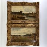 W H Caffyn, pair of oils on canvas, harvest scenes, signed, 12" x 20", framed Both in very good