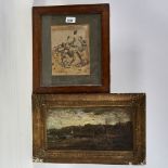 Pip, 19th century hand colour print, football, 7.5" x 5.5", and S A Galton, 19th century oil on