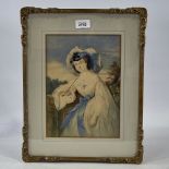 Salina Bertini?, watercolour, portrait of a lady with a parasol, inscribed Romania, signed, 11" x